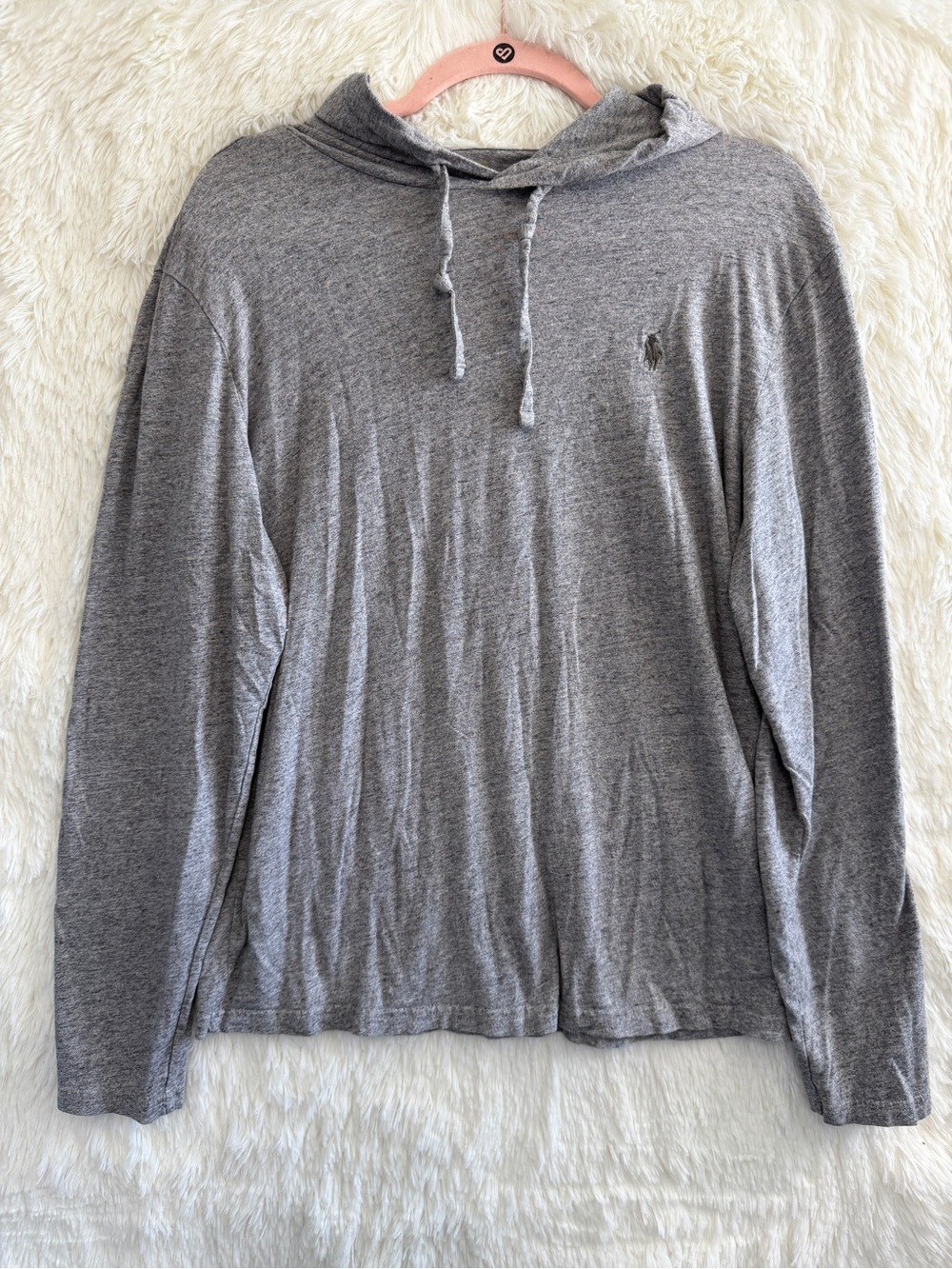 Polo Ralph Lauren Mens Preppy Lightweight Hooded Jersey T-Shirt Size M Grey Pony